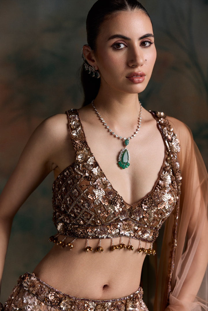 PEACH BROWN OMBRE CENDRA LEHENGA SET