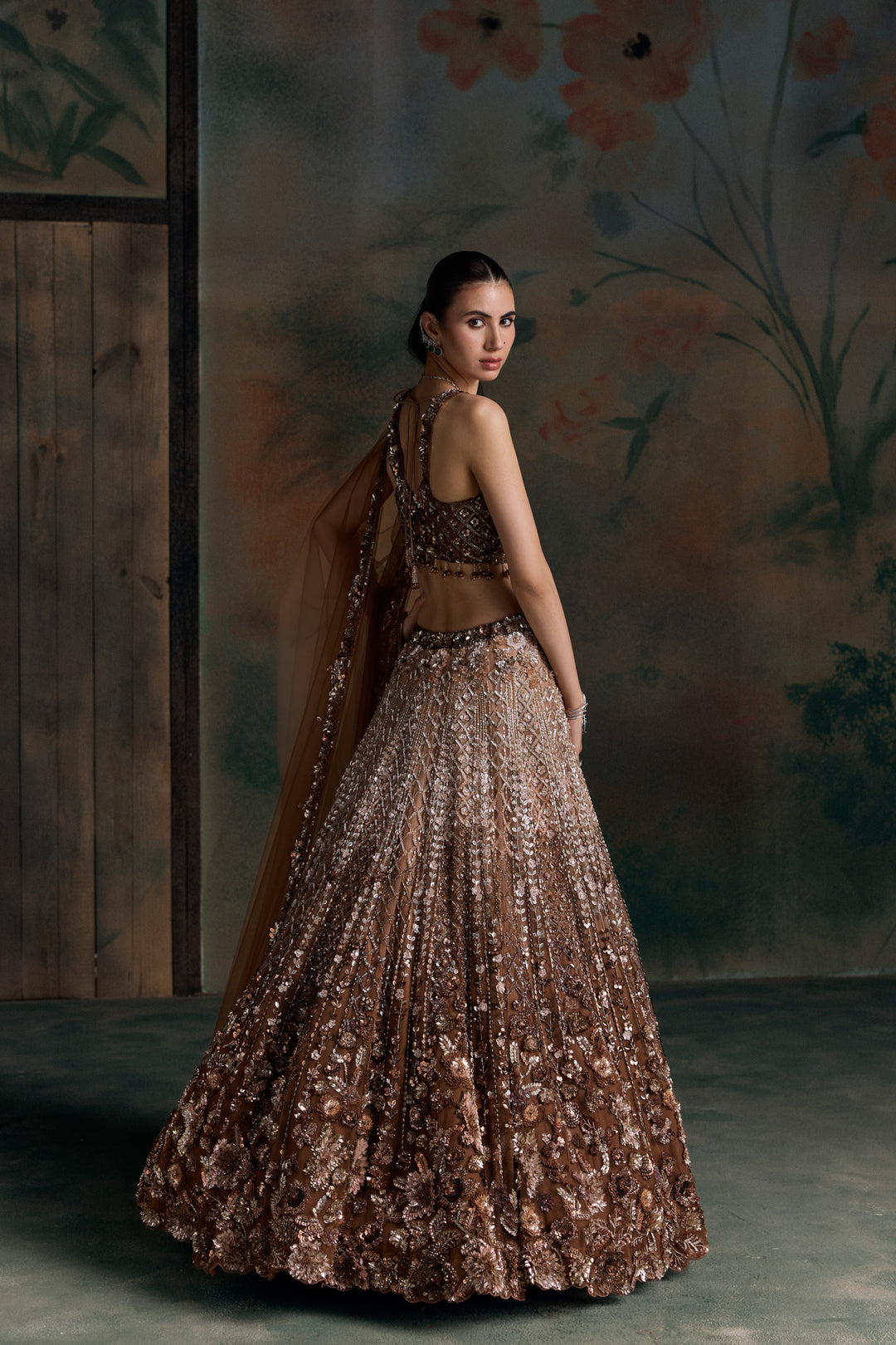 PEACH BROWN OMBRE CENDRA LEHENGA SET