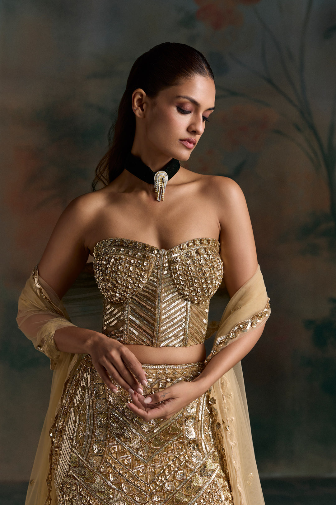GOLD CORSET LUMEN FISHCUT LEHENGA SET