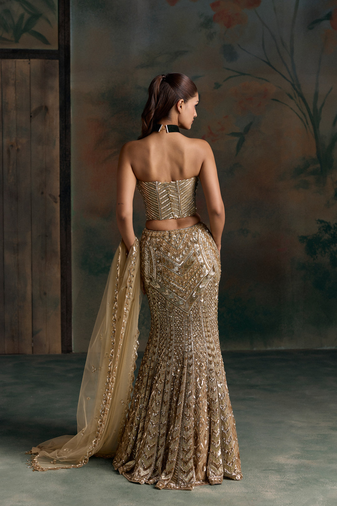 GOLD CORSET LUMEN FISHCUT LEHENGA SET