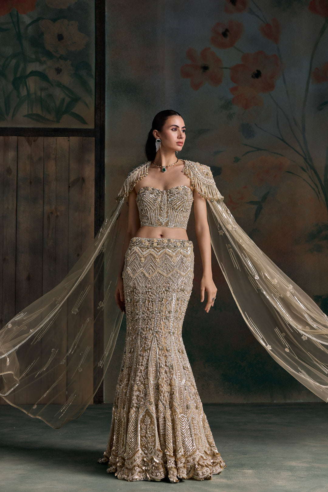 GOLD IVORY CORSET LUCERIS FISHCUT LEHENGA SET