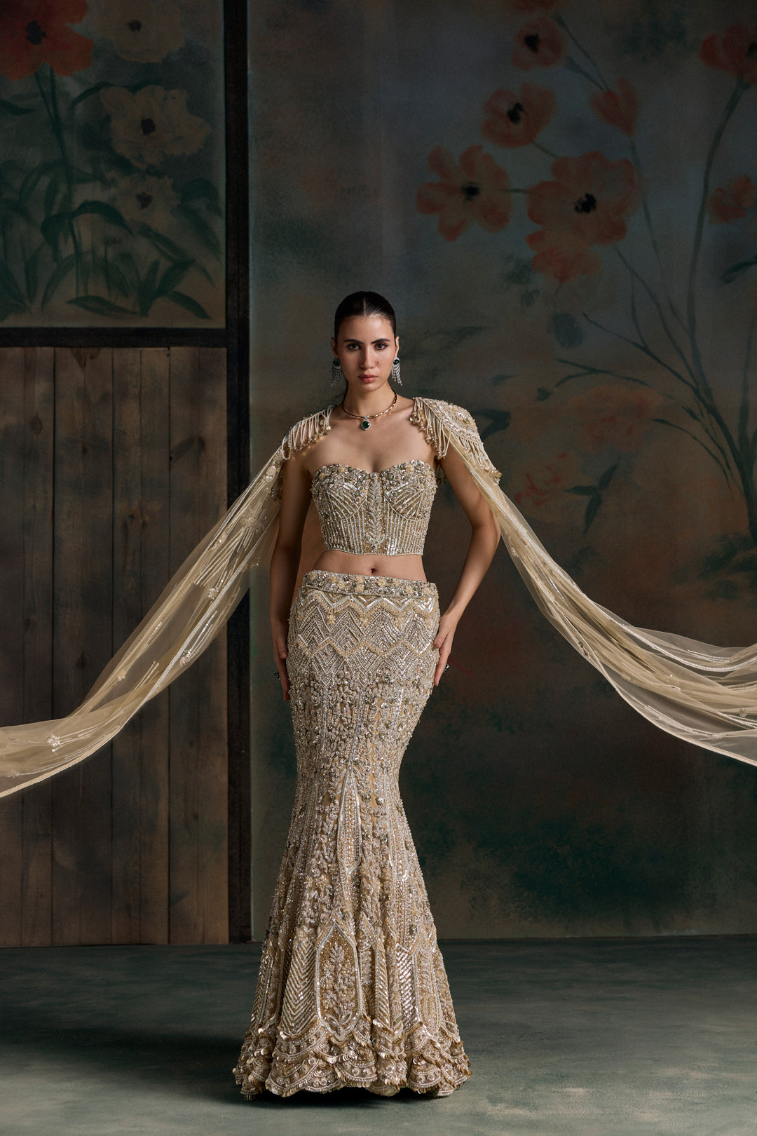 GOLD IVORY CORSET LUCERIS FISHCUT LEHENGA SET