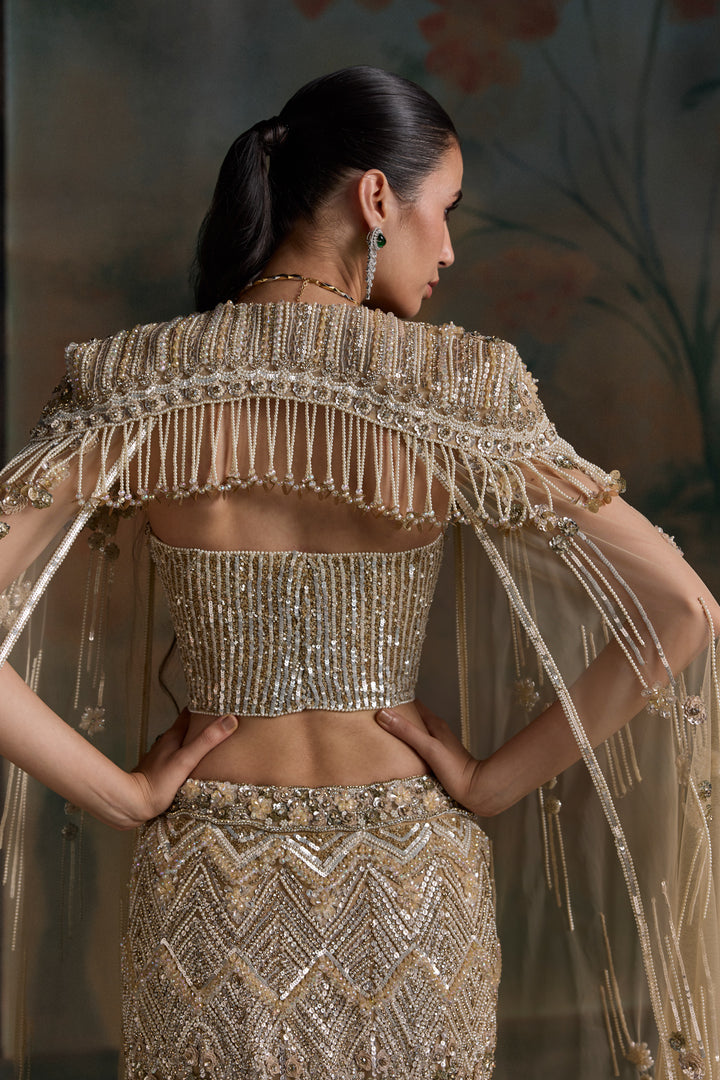 GOLD IVORY CORSET LUCERIS FISHCUT LEHENGA SET