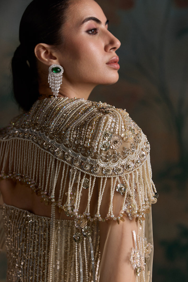 GOLD IVORY CORSET LUCERIS FISHCUT LEHENGA SET