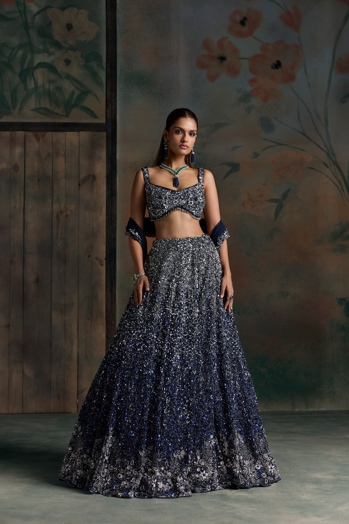 BLUE SILVER OMBRE ASTERA LEHENGA SET