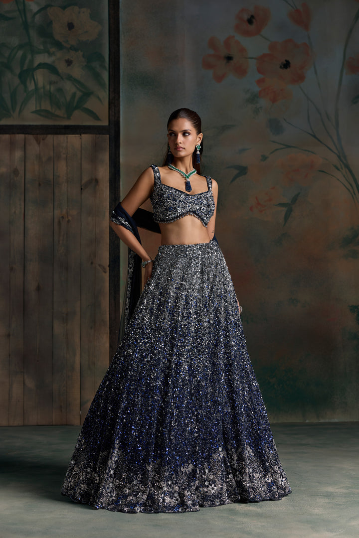 BLUE SILVER OMBRE ASTERA LEHENGA SET