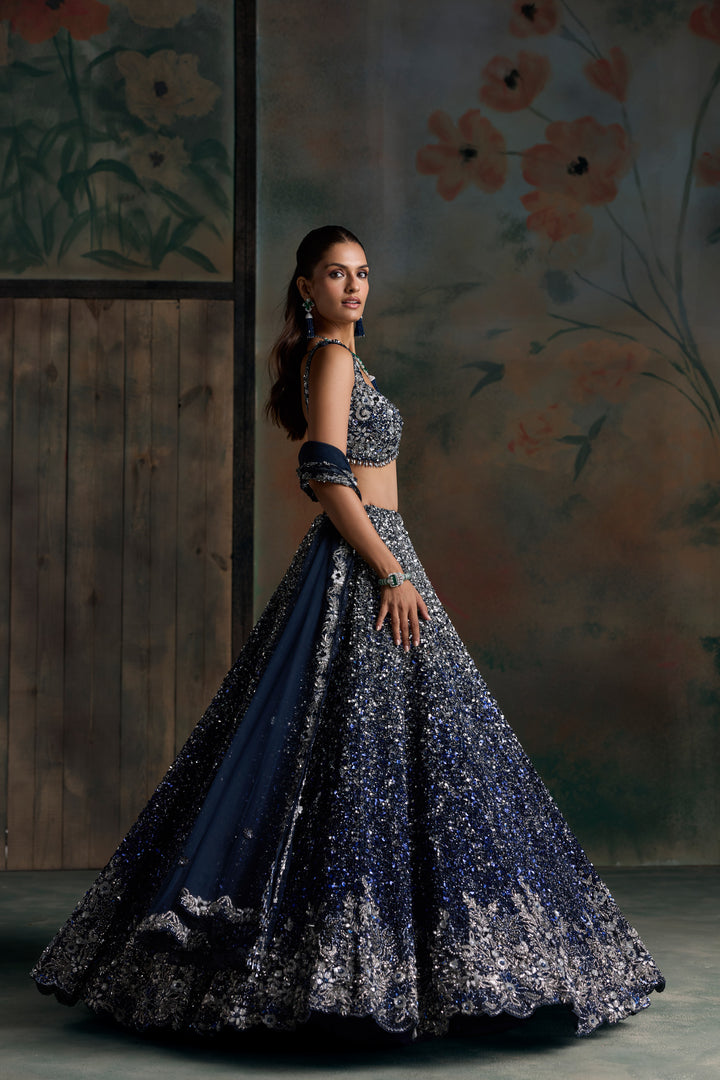 BLUE SILVER OMBRE ASTERA LEHENGA SET