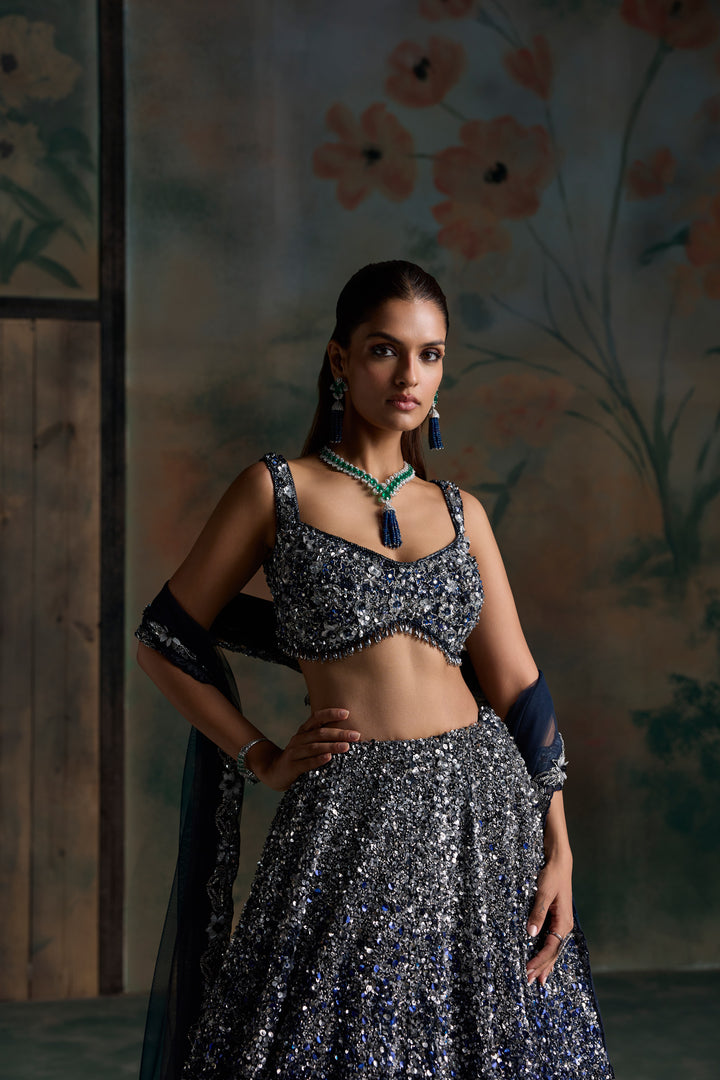 BLUE SILVER OMBRE ASTERA LEHENGA SET