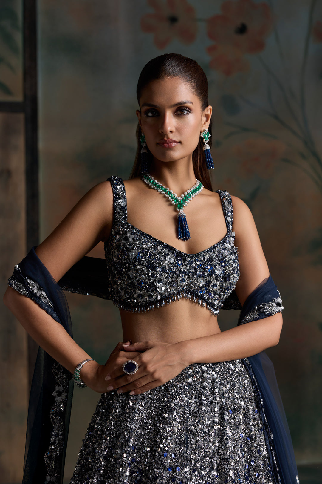 BLUE SILVER OMBRE ASTERA LEHENGA SET