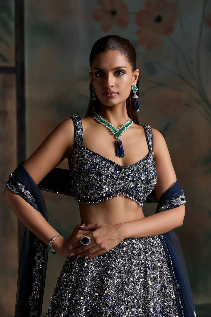 BLUE SILVER OMBRE ASTERA LEHENGA SET