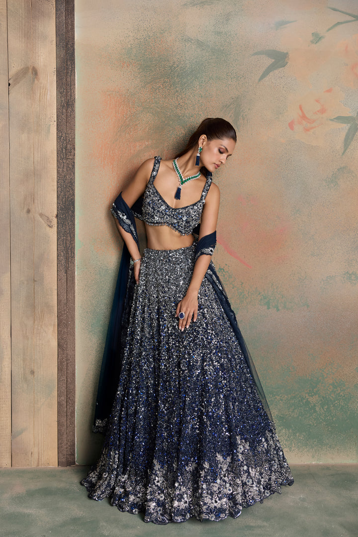 BLUE SILVER OMBRE ASTERA LEHENGA SET