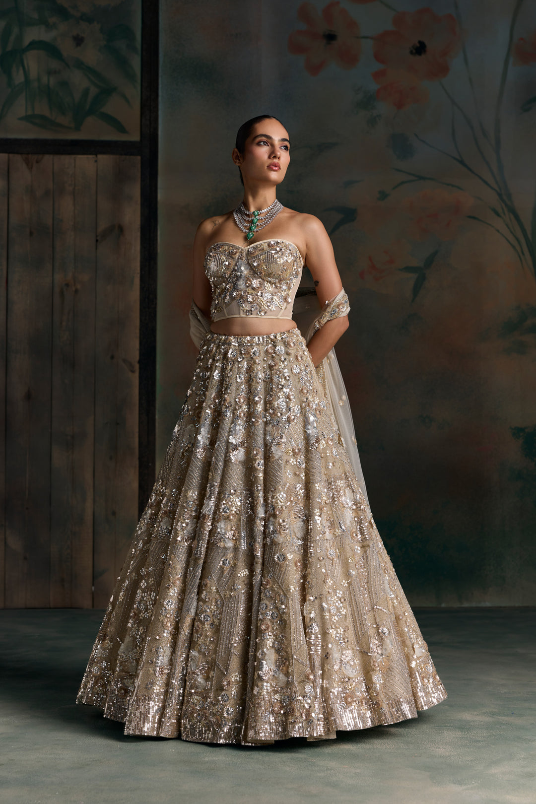 CHAMPAGNE GOLD CORSET NOVAIRE LEHENGA SET