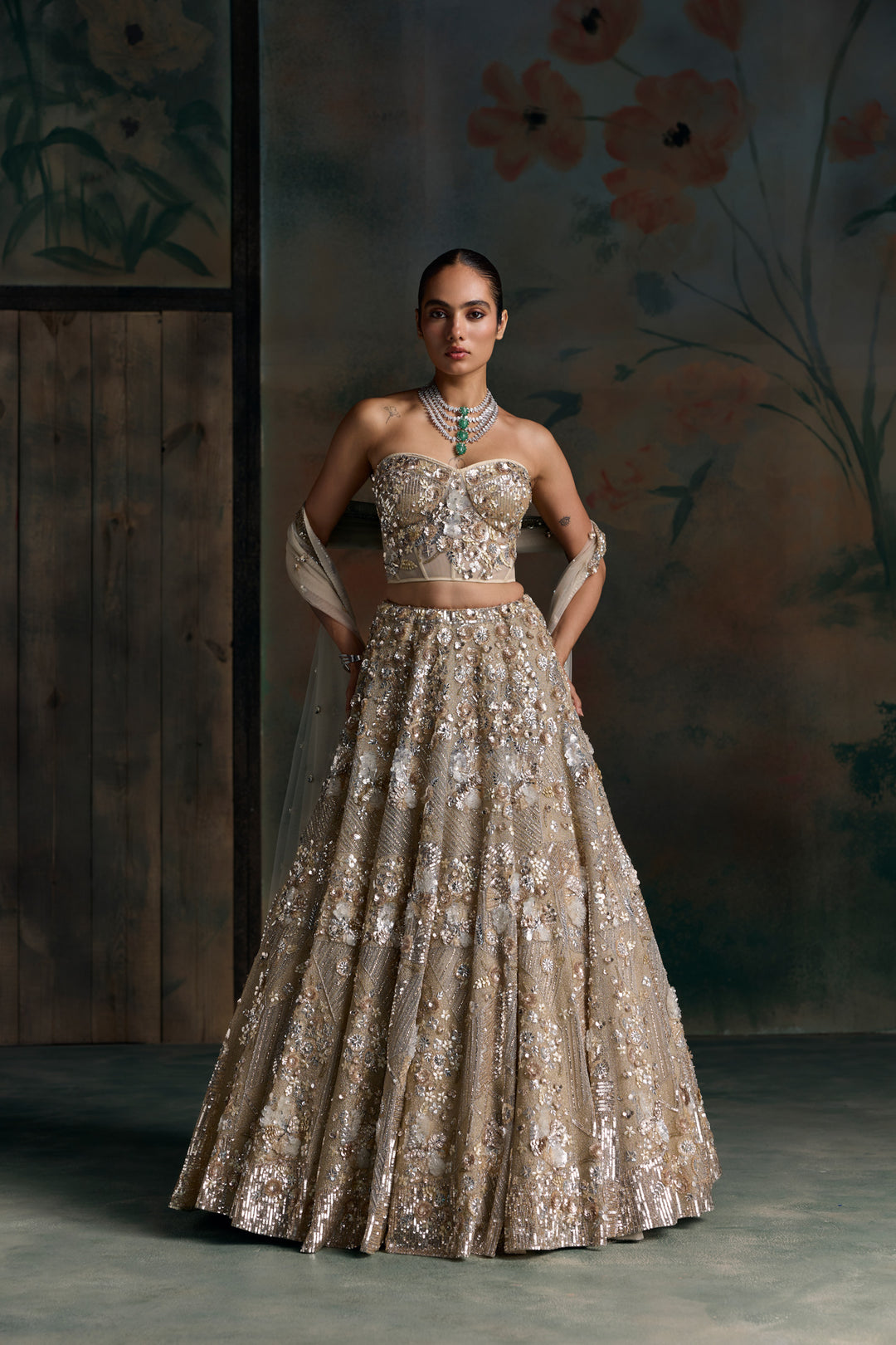 CHAMPAGNE GOLD CORSET NOVAIRE LEHENGA SET