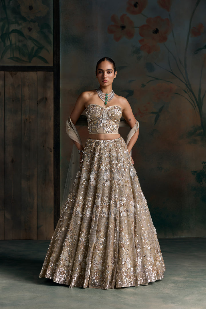 CHAMPAGNE GOLD CORSET NOVAIRE LEHENGA SET