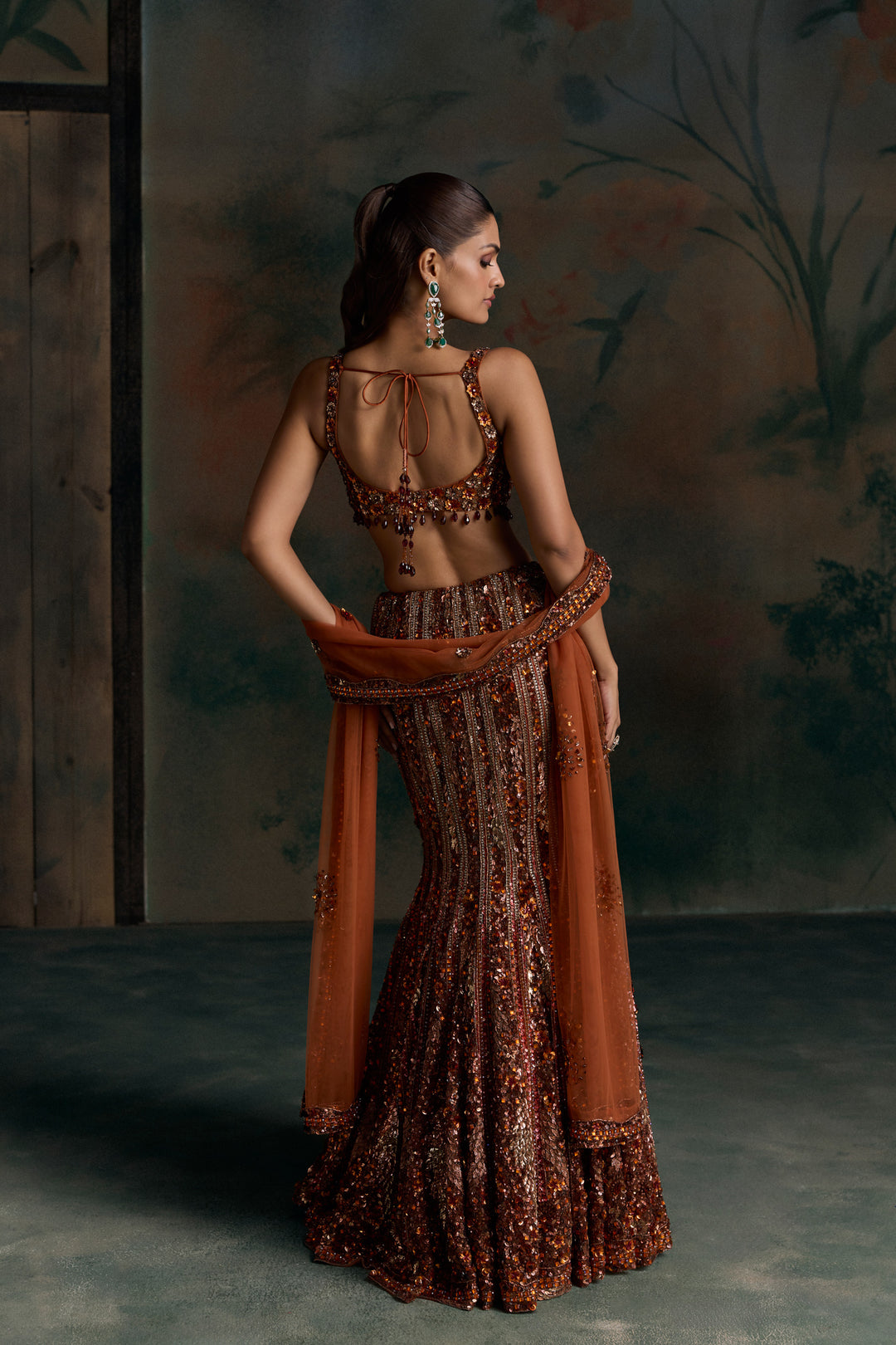BURNT ORANGE VALEN FISHCUT LEHENGA SET