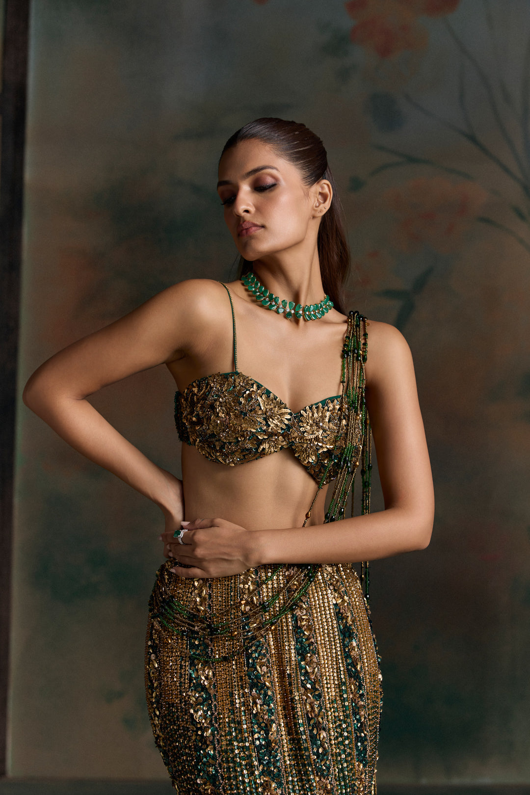 GREEN GOLD VERIAN FISCHUT LEHENGA SET