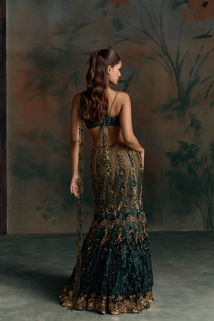 GREEN GOLD VERIAN FISCHUT LEHENGA SET