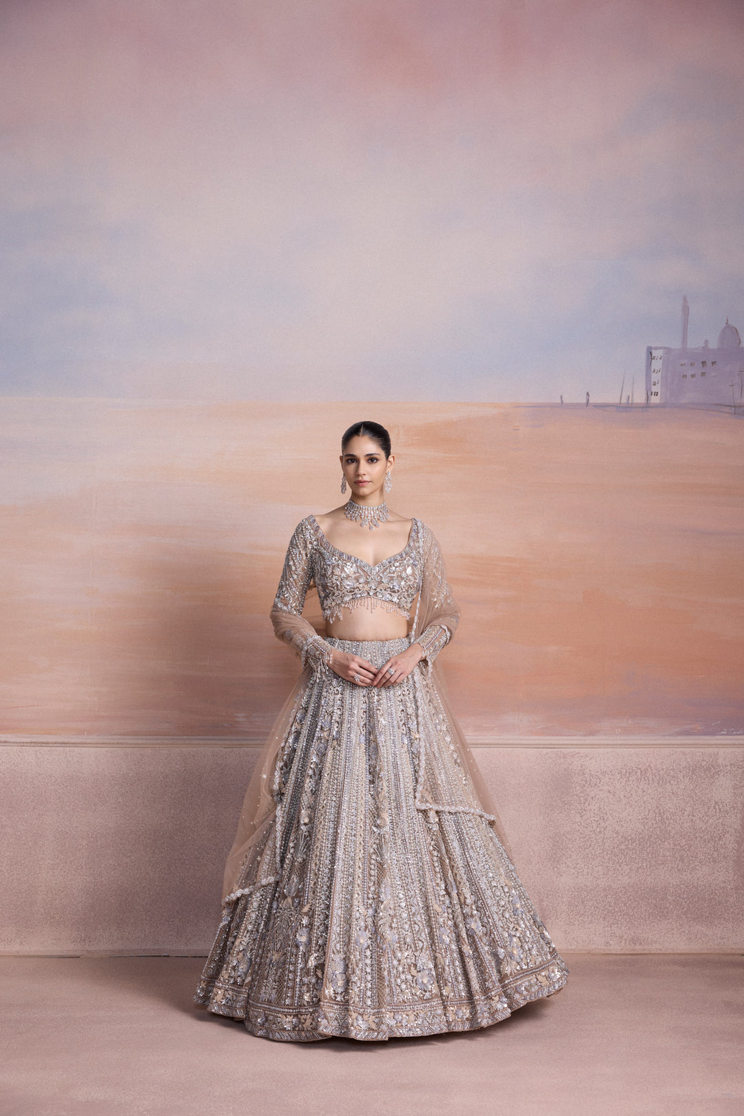 SILVER VELORA LEHENGA SET