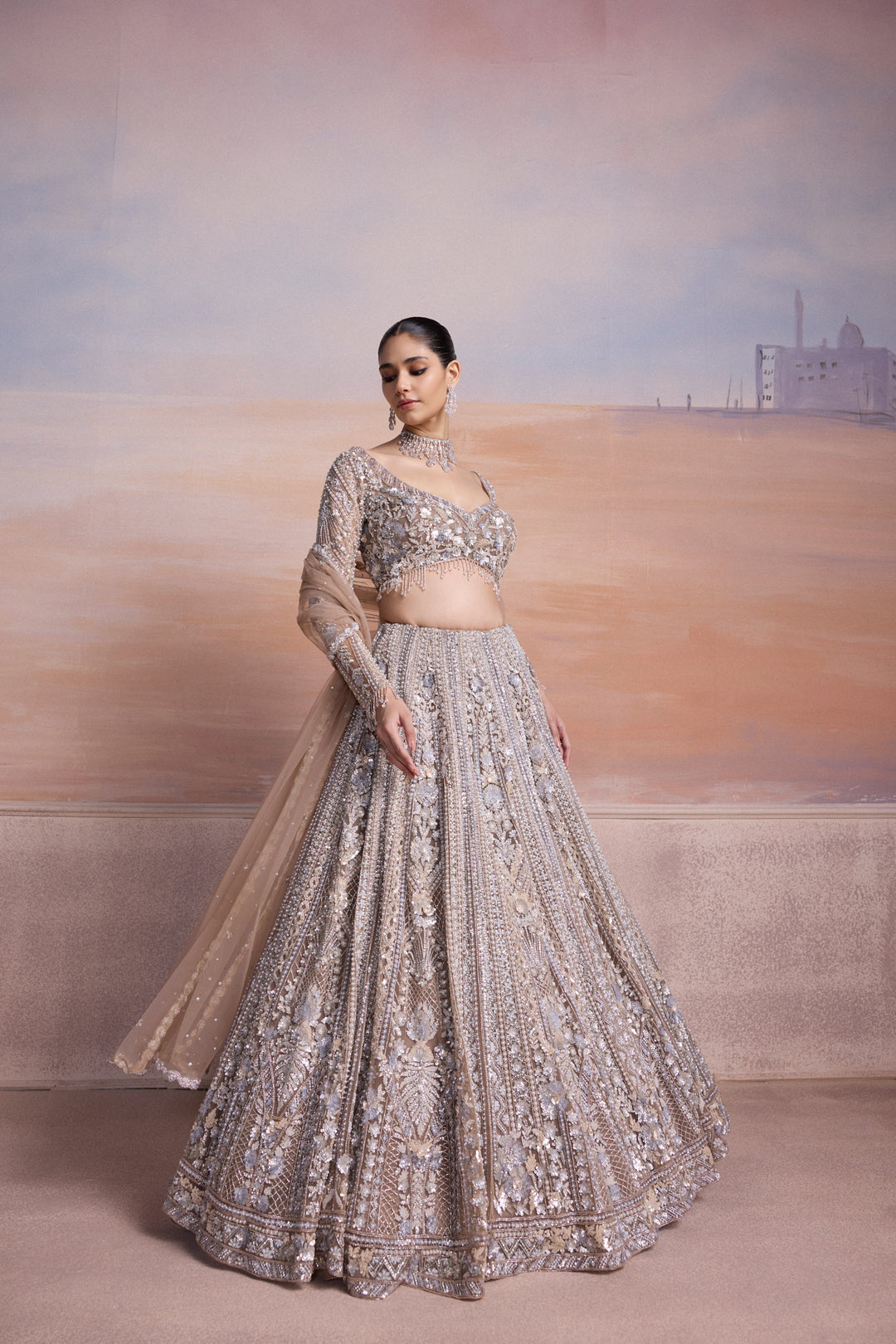 SILVER VELORA LEHENGA SET