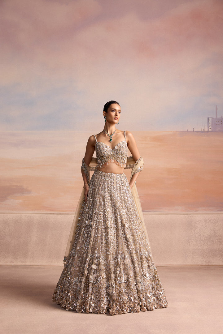 LIGHT GOLD 3D ORELIA LEHENGA SET