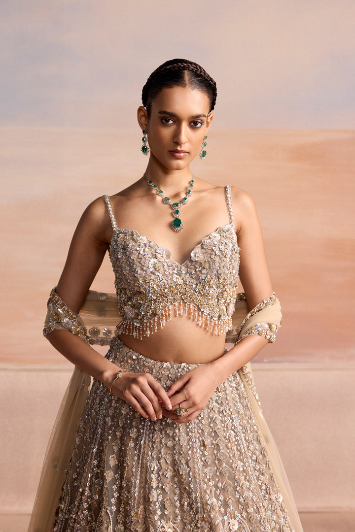 LIGHT GOLD 3D ORELIA LEHENGA SET