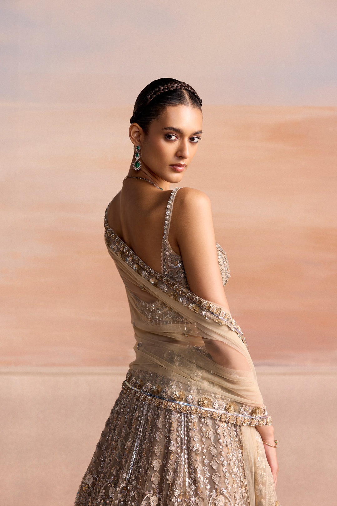 LIGHT GOLD 3D ORELIA LEHENGA SET