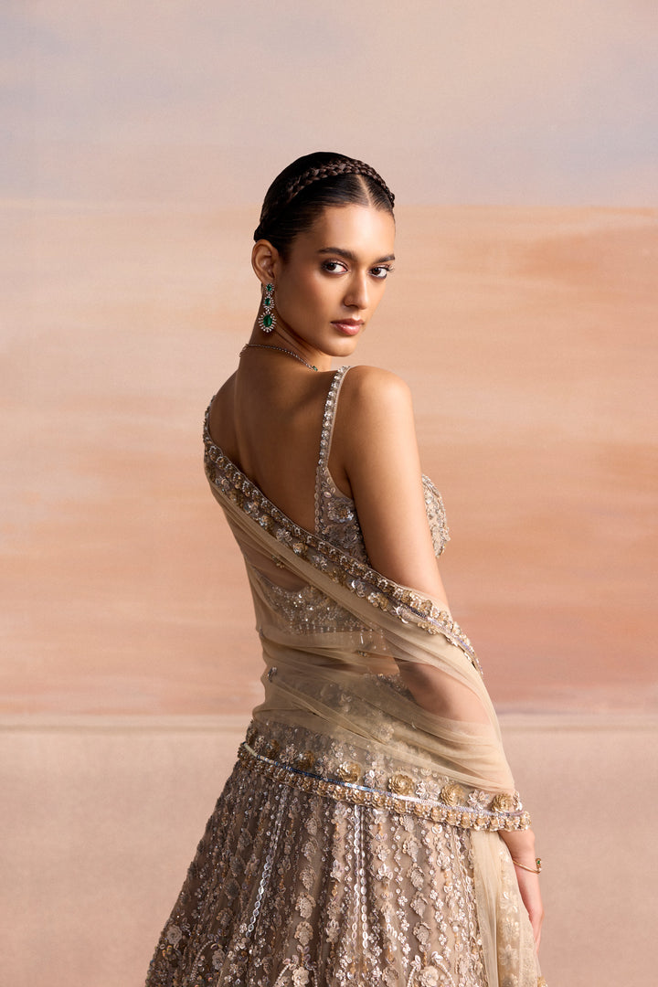 LIGHT GOLD 3D ORELIA LEHENGA SET