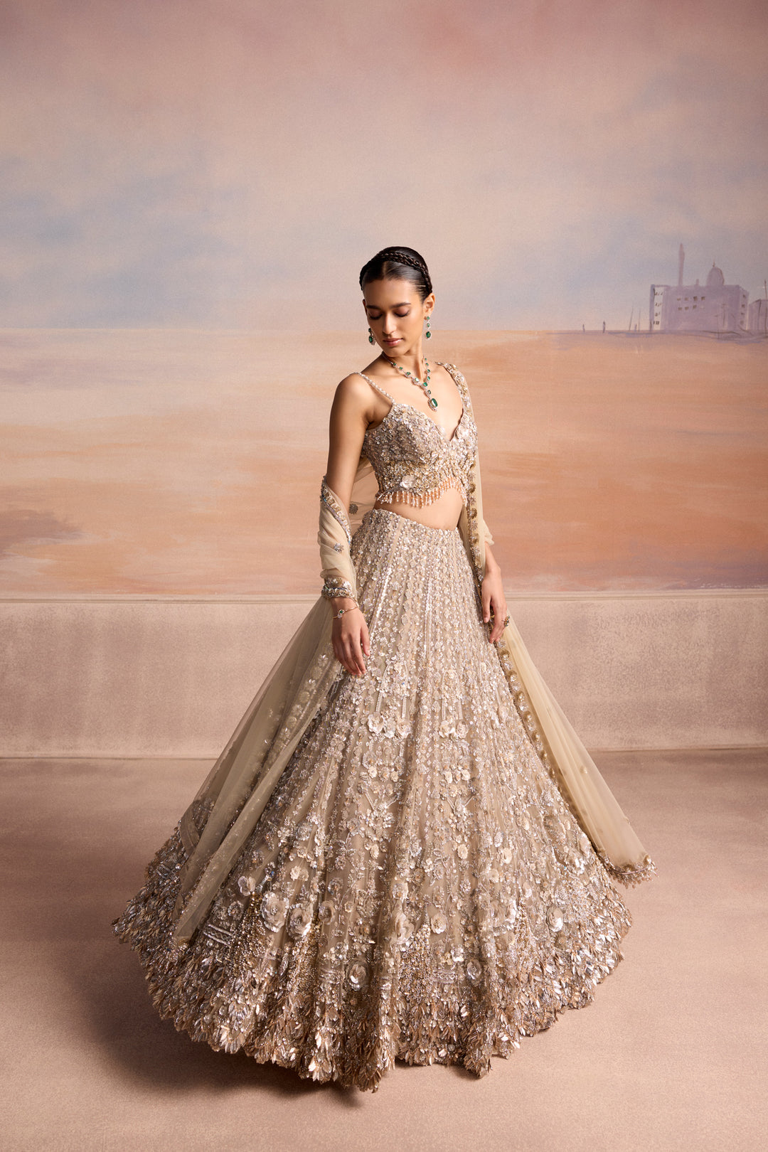 LIGHT GOLD 3D ORELIA LEHENGA SET