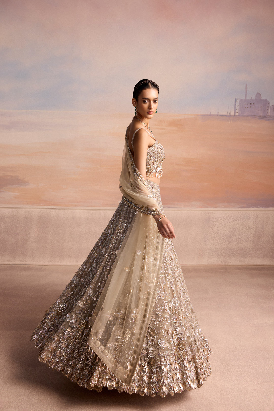 LIGHT GOLD 3D ORELIA LEHENGA SET