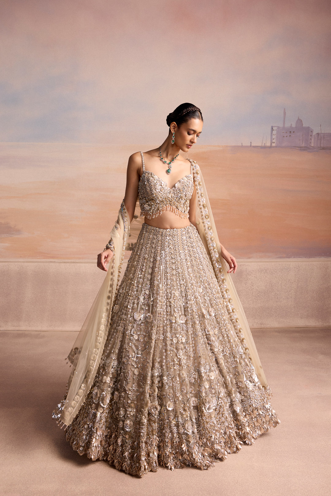 LIGHT GOLD 3D ORELIA LEHENGA SET
