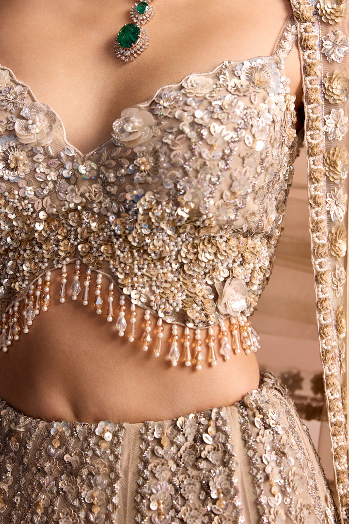 LIGHT GOLD 3D ORELIA LEHENGA SET