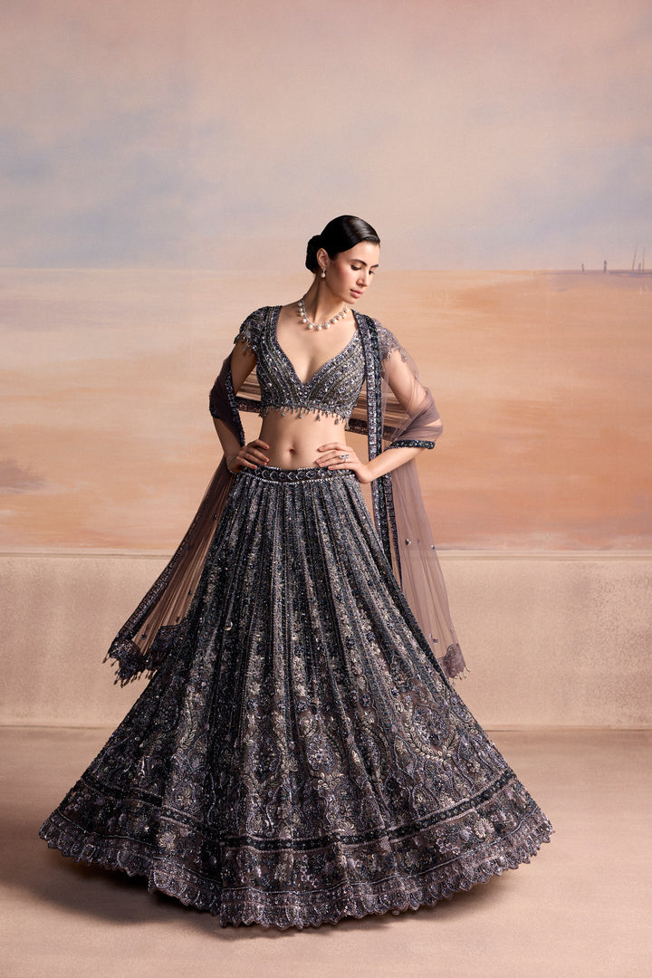 MIDNIGHT GREY BLUE SYLVEN LEHENGA SET