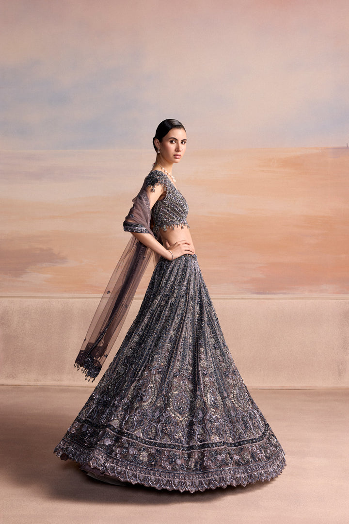 MIDNIGHT GREY BLUE SYLVEN LEHENGA SET