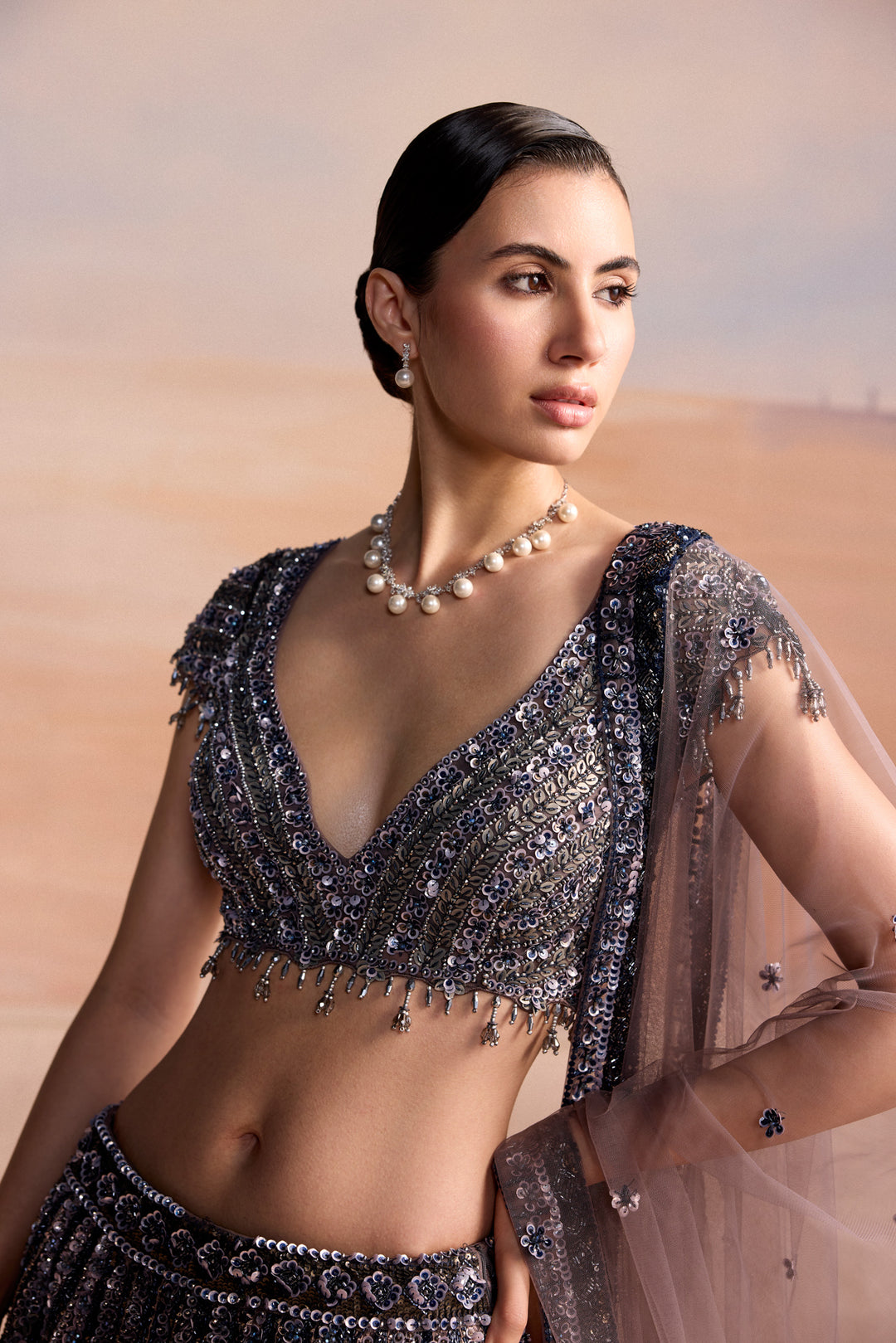 MIDNIGHT GREY BLUE SYLVEN LEHENGA SET