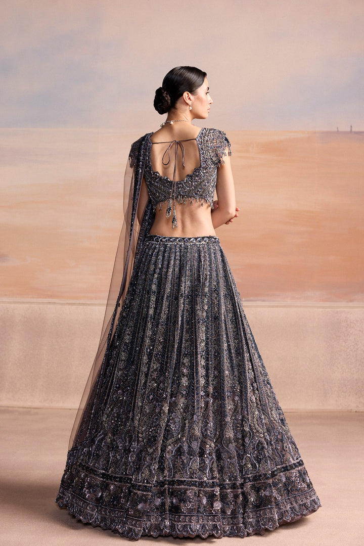 MIDNIGHT GREY BLUE SYLVEN LEHENGA SET