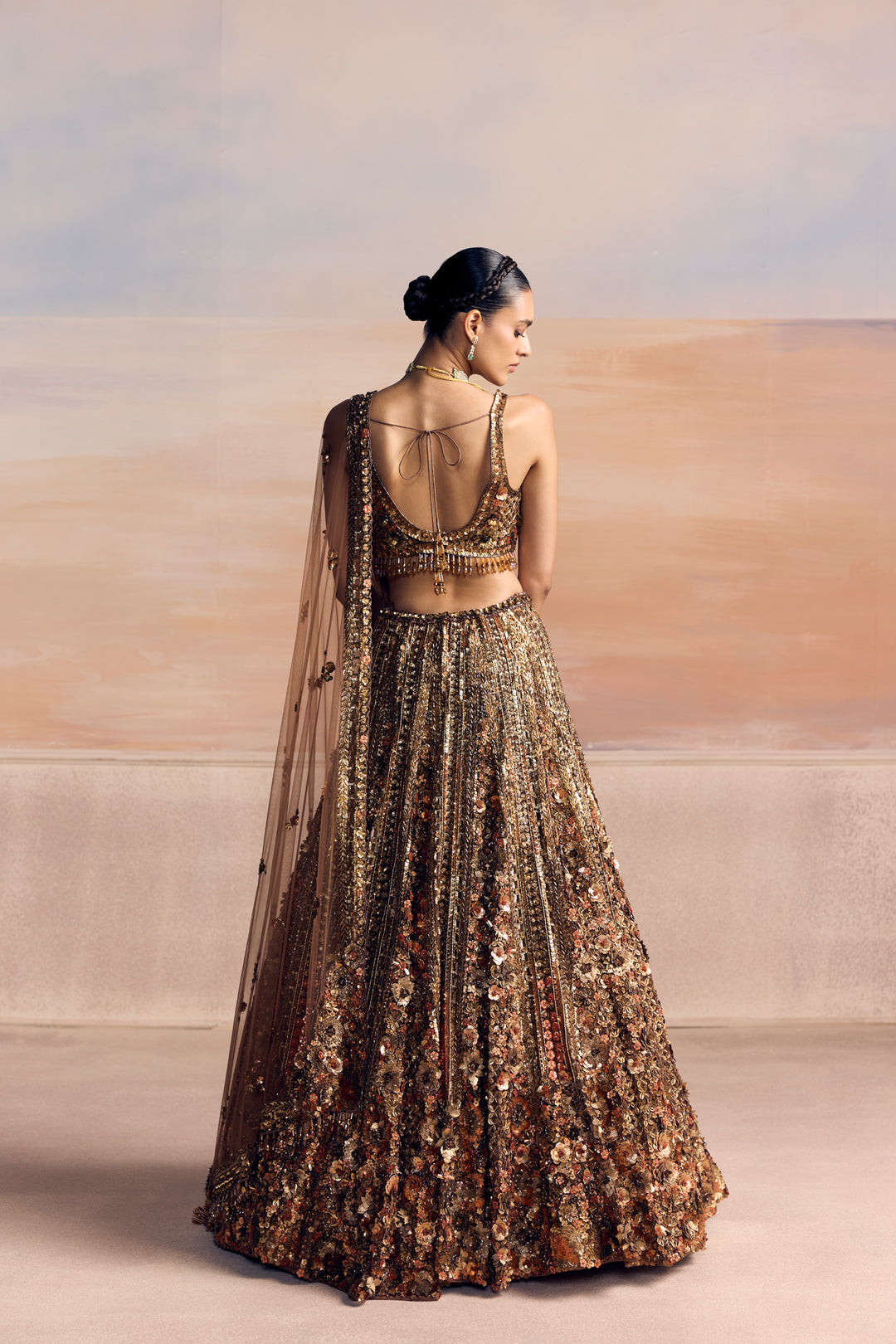 BURNT ORANGE GOLD AUREON LEHENGA SET