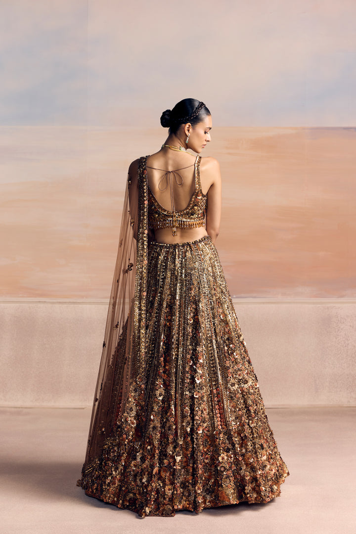 BURNT ORANGE GOLD AUREON LEHENGA SET