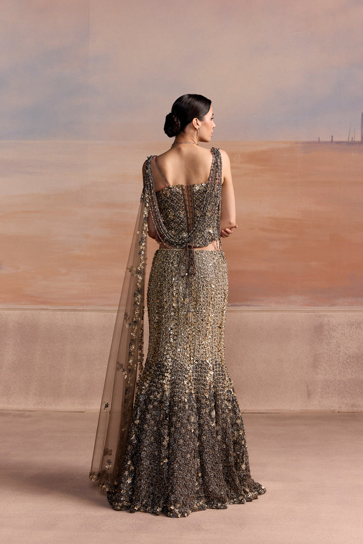 GREY GOLD FISHCUT AVIOR LEHENGA SET