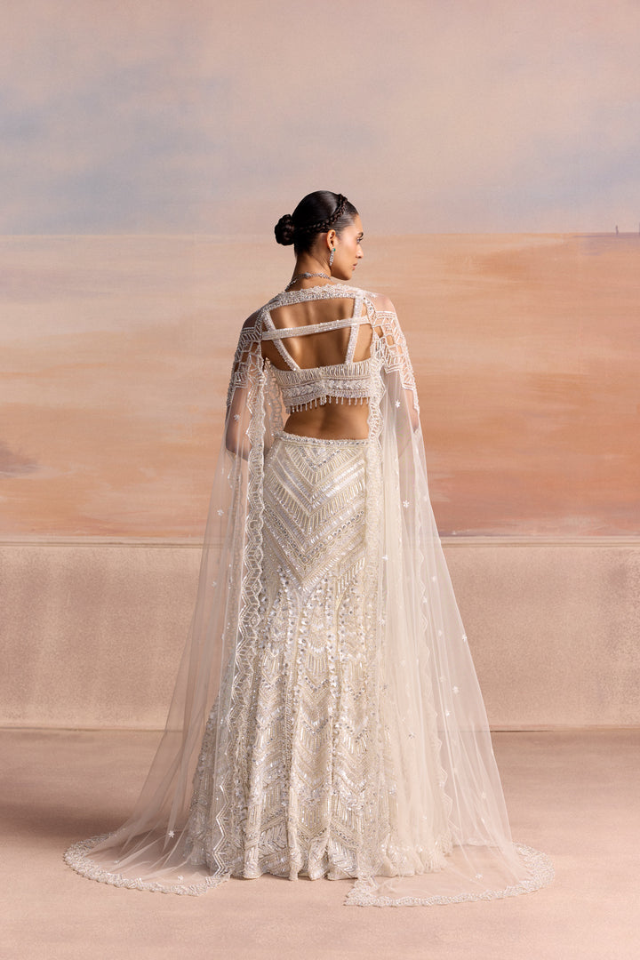 IVORY FISHCUT CALIGO LEHENGA SET