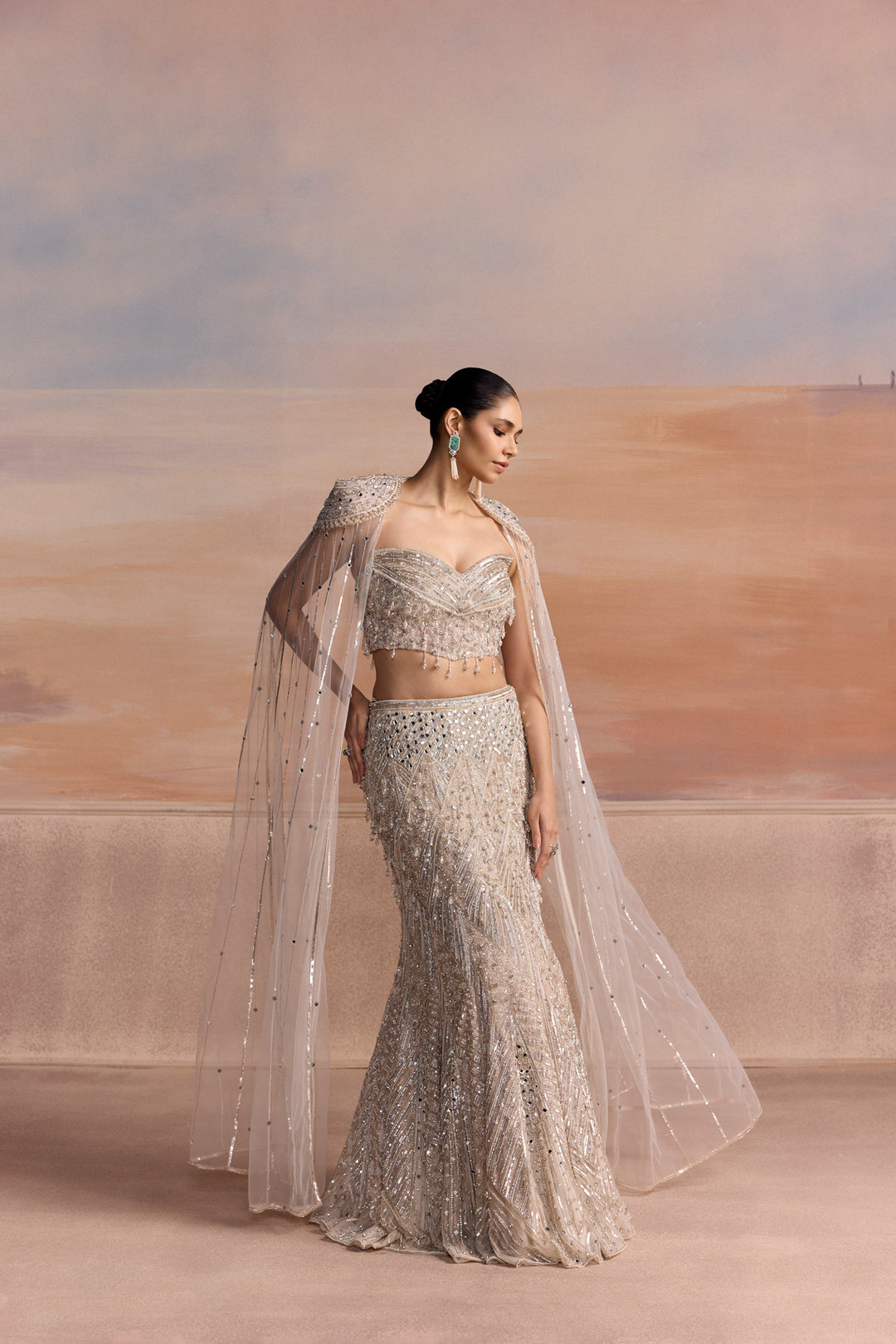SILVER FISHCUT VESPER LEHENGA SET