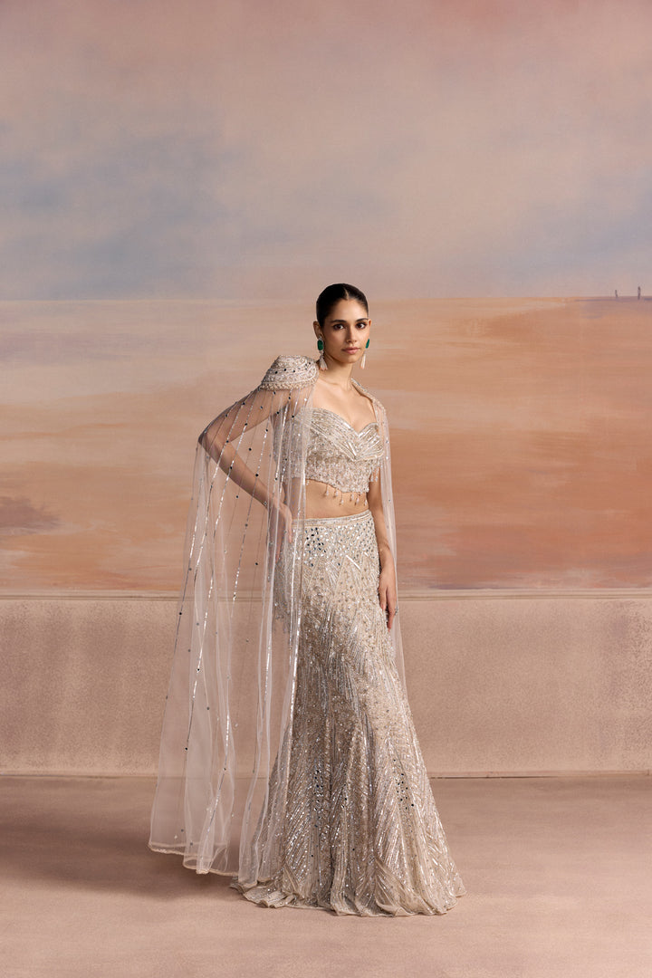 SILVER FISHCUT VESPER LEHENGA SET