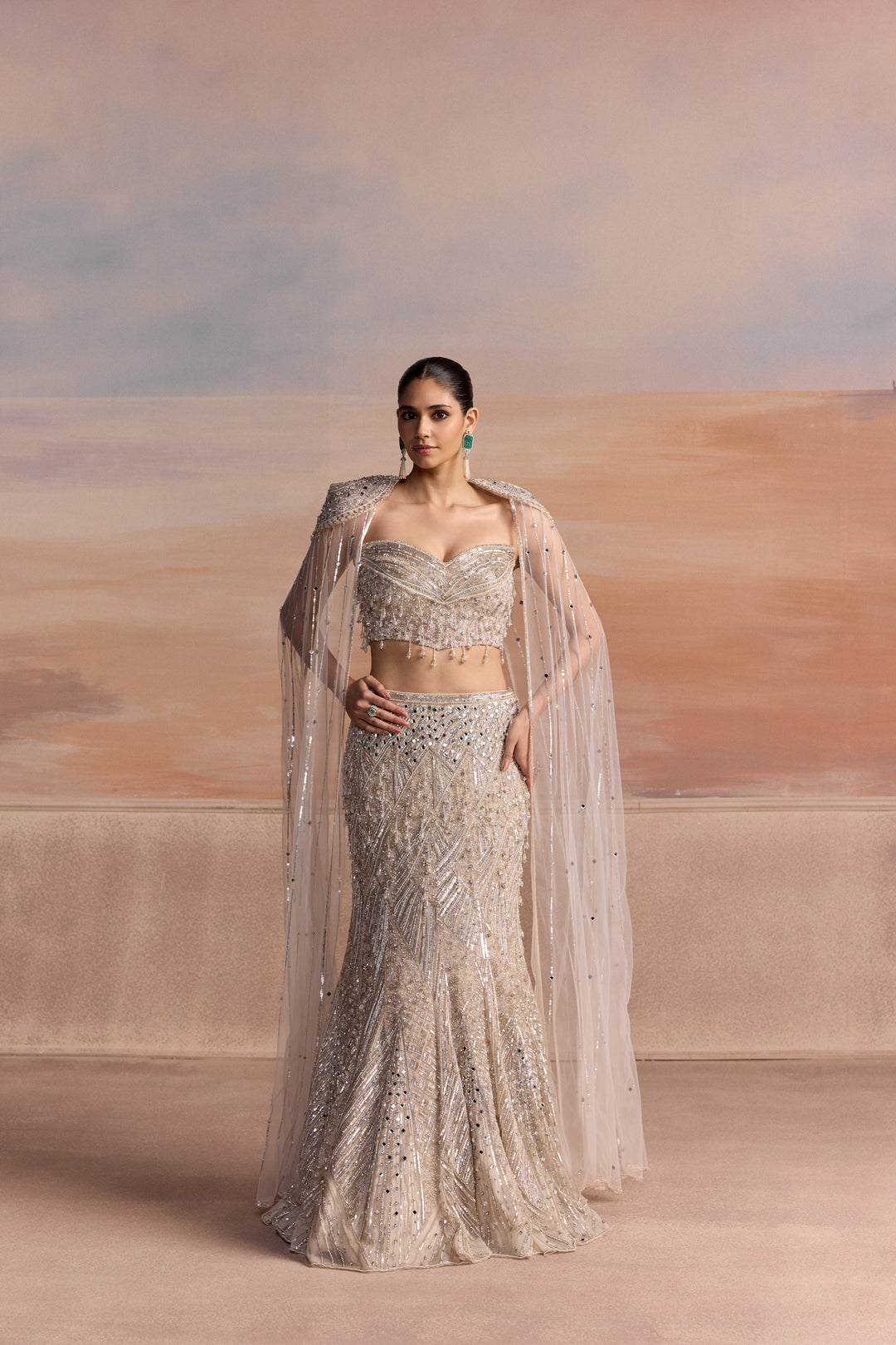 SILVER FISHCUT VESPER LEHENGA SET