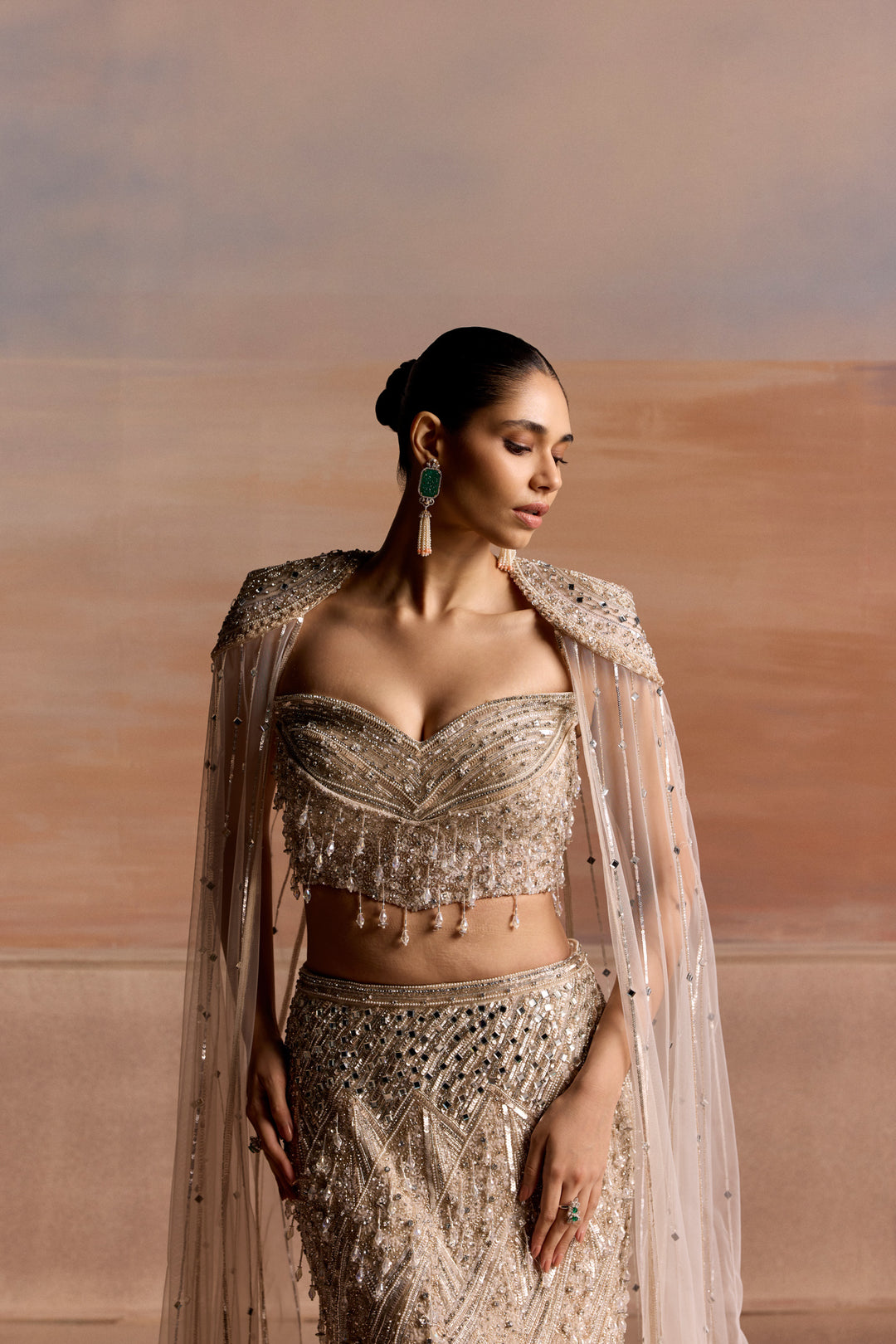SILVER FISHCUT VESPER LEHENGA SET