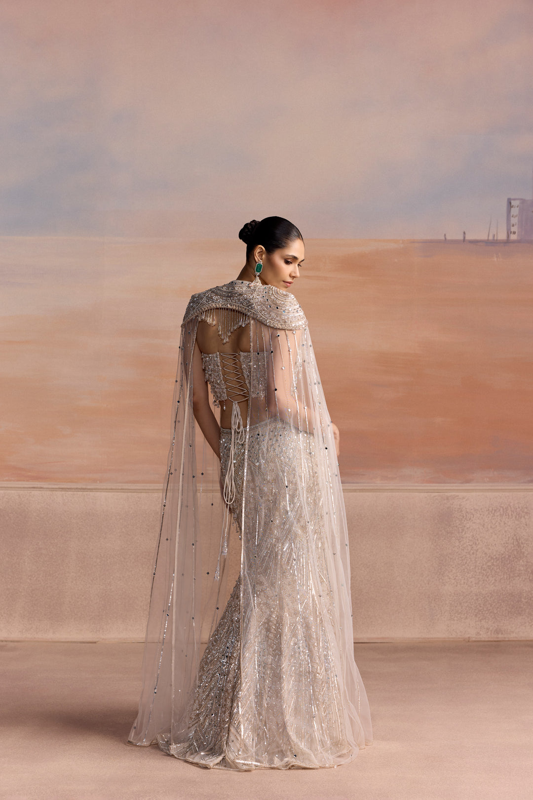 SILVER FISHCUT VESPER LEHENGA SET
