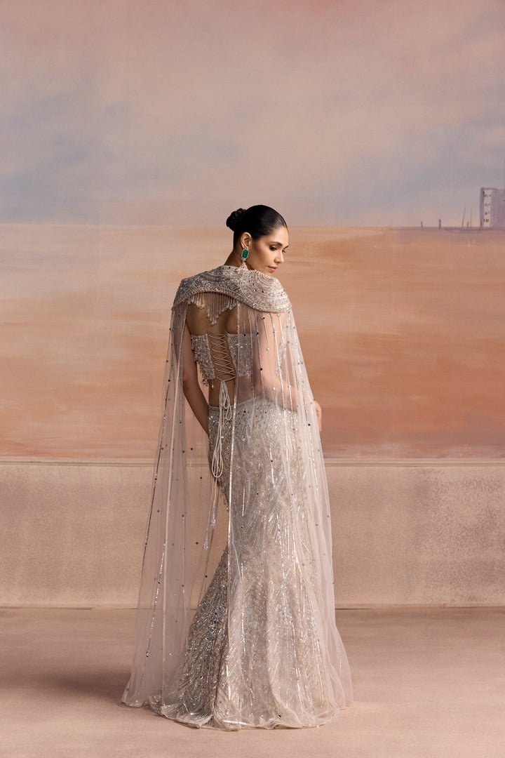 SILVER FISHCUT VESPER LEHENGA SET
