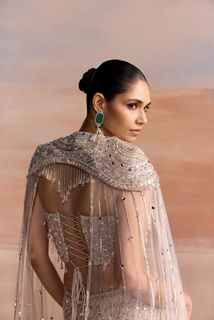 SILVER FISHCUT VESPER LEHENGA SET