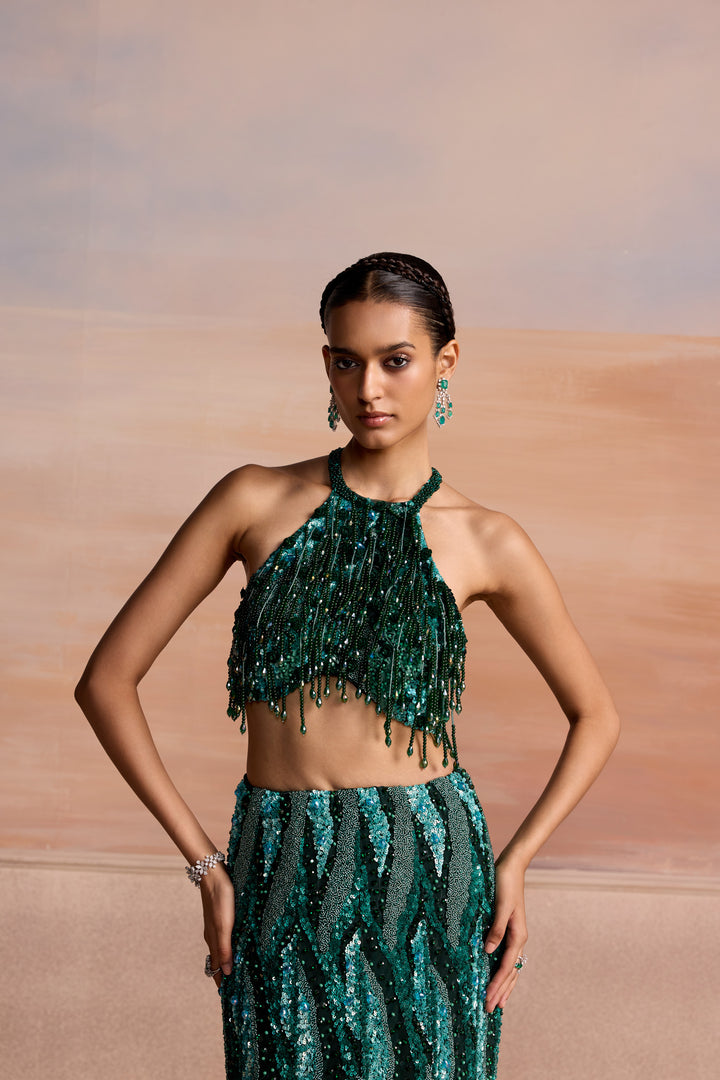 GREEN FISHCUT CENDRA LEHENGA SET
