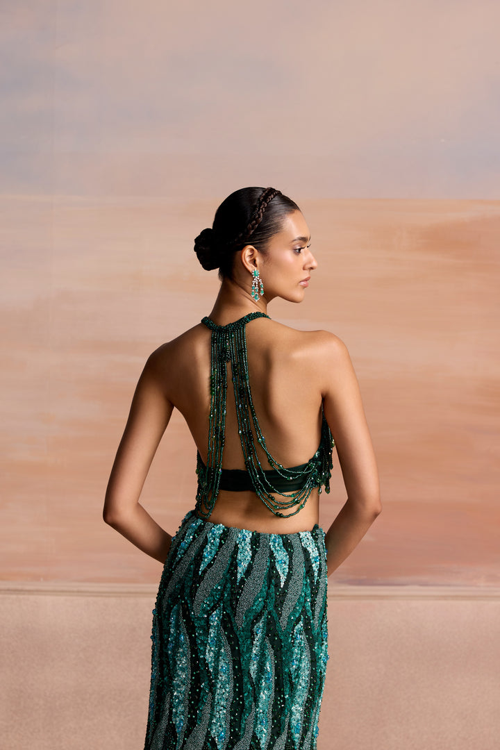 GREEN FISHCUT CENDRA LEHENGA SET