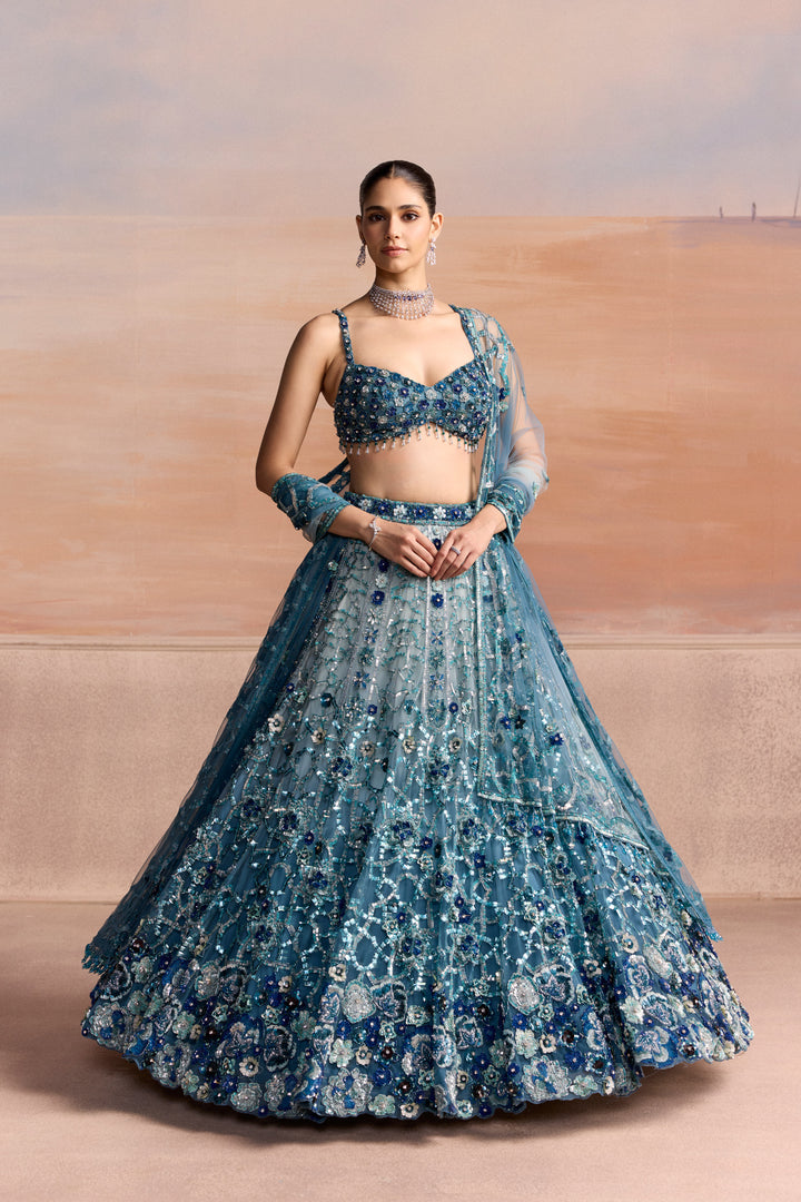 LIGHT BLUE SILVER OMBRE AERIS LEHENGA SET