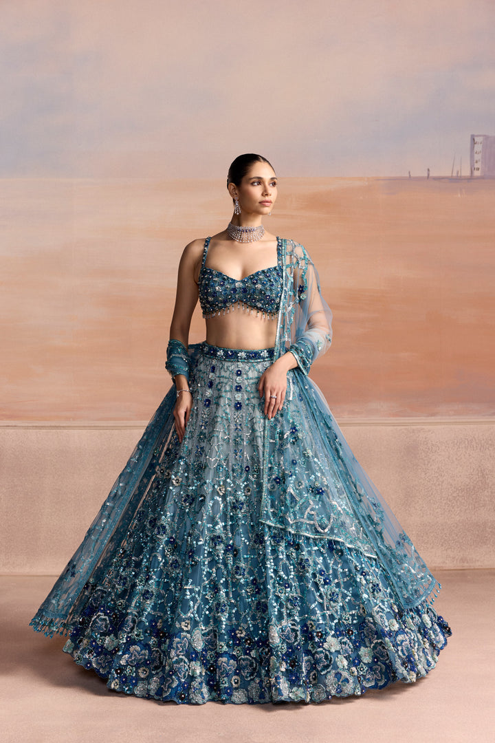 LIGHT BLUE SILVER OMBRE AERIS LEHENGA SET